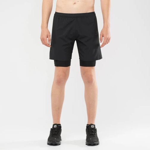 Black Salomon Cross Twinskin Men's Shorts | PH 63507B